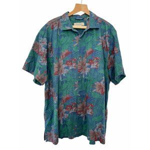 Tommy Bahama Men's SZ XXL Blue Green Tropical Floral Button Front Camp Shirt